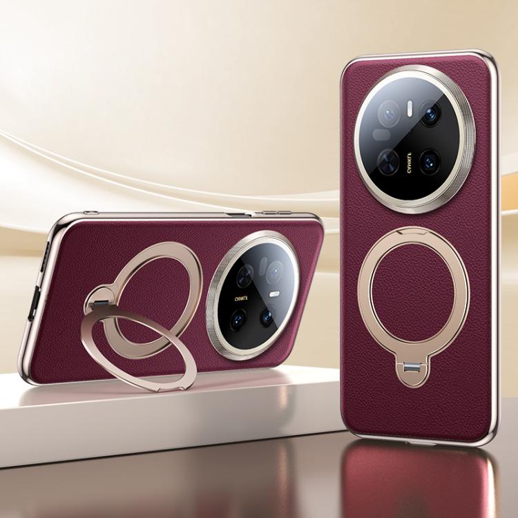 For Huawei Mate 70 Skin Feel Leather Texture Cooling MagSafe Phone Case with 360 Degrees Rotating Holder
