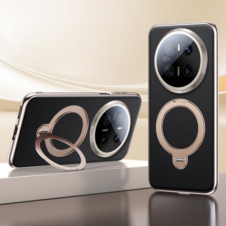 For Huawei Mate 70 Skin Feel Leather Texture Cooling MagSafe Phone Case with 360 Degrees Rotating Holder