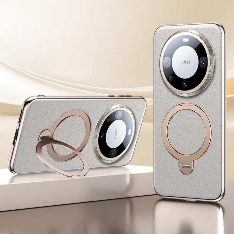 For Huawei Mate 60 Skin Feel Leather Texture Cooling MagSafe Phone Case with 360 Degrees Rotating Holder