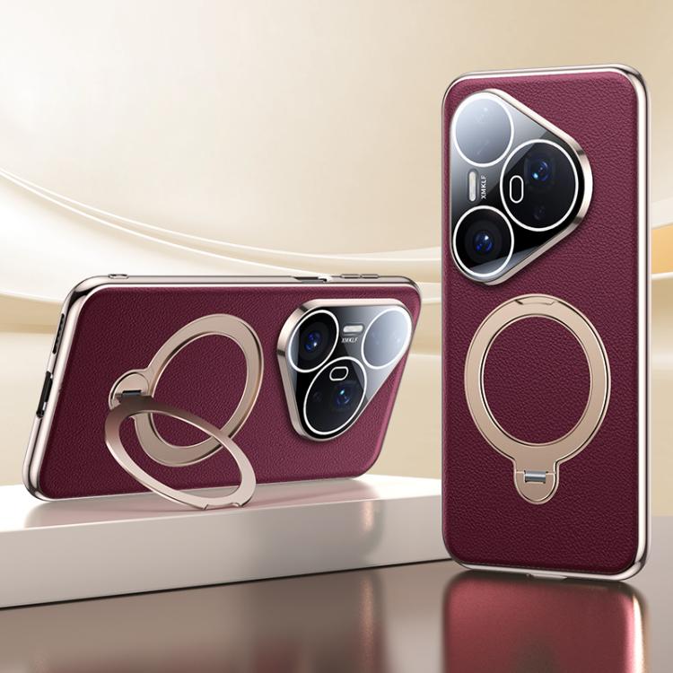 For Huawei Pura 80 Pro 5G Skin Feel Leather Texture Cooling MagSafe Phone Case with 360 Degrees Rotating Holder