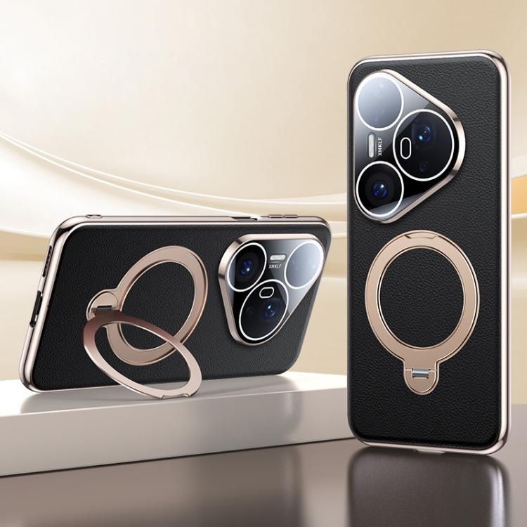 For Huawei Pura 80 Pro 5G Skin Feel Leather Texture Cooling MagSafe Phone Case with 360 Degrees Rotating Holder