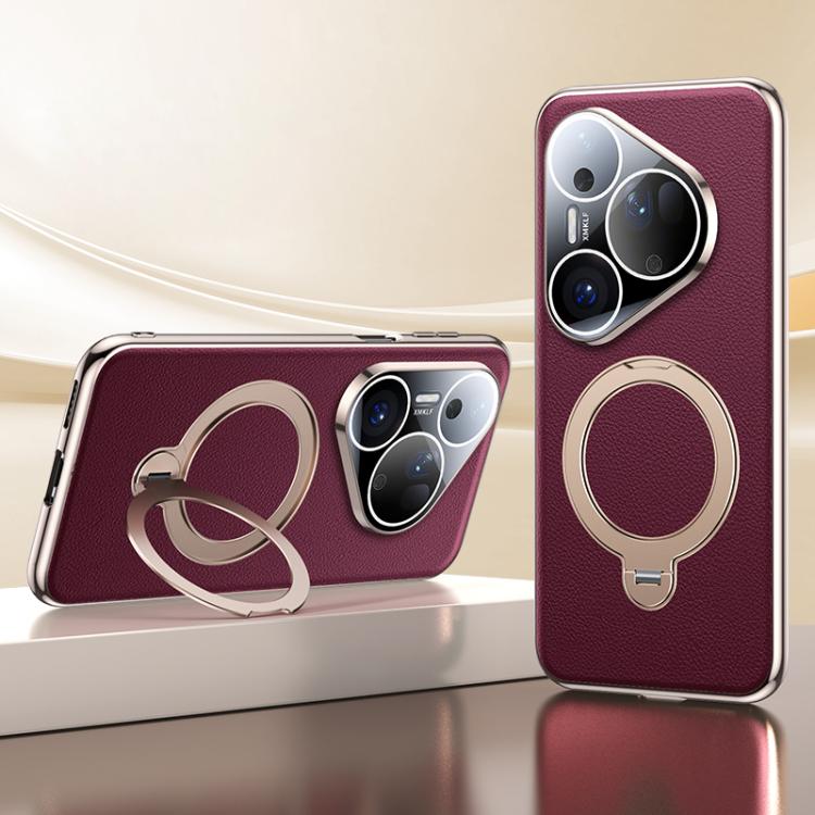 For Huawei Pura 80 Ultra 5G Skin Feel Leather Texture Cooling MagSafe Phone Case with 360 Degrees Rotating Holder