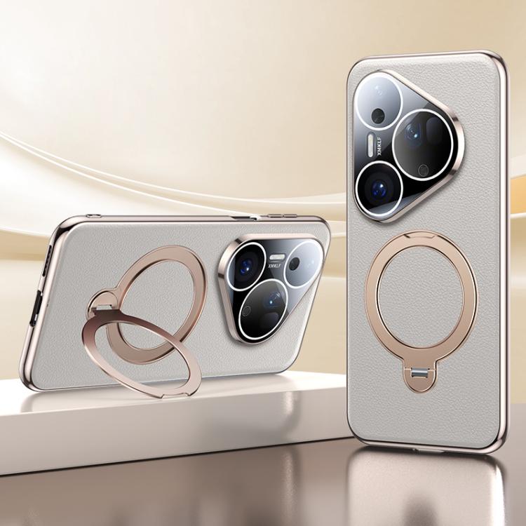 For Huawei Pura 80 Ultra 5G Skin Feel Leather Texture Cooling MagSafe Phone Case with 360 Degrees Rotating Holder