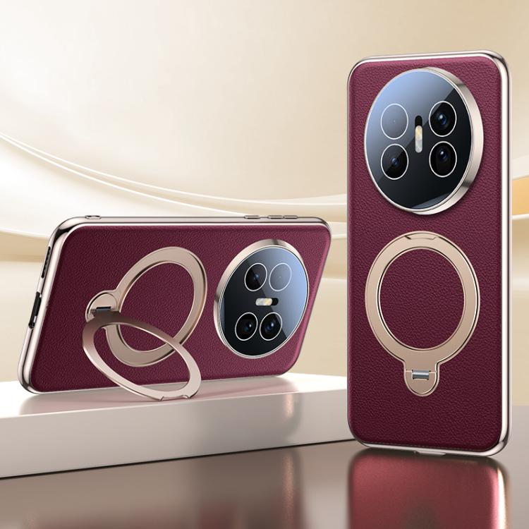 For Huawei Mate 70 Air 5G Skin Feel Leather Texture Cooling MagSafe Phone Case with 360 Degrees Rotating Holder