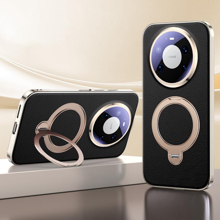 For Huawei Mate 80 Pro Skin Feel Leather Texture Cooling MagSafe Phone Case with 360 Degrees Rotating Holder