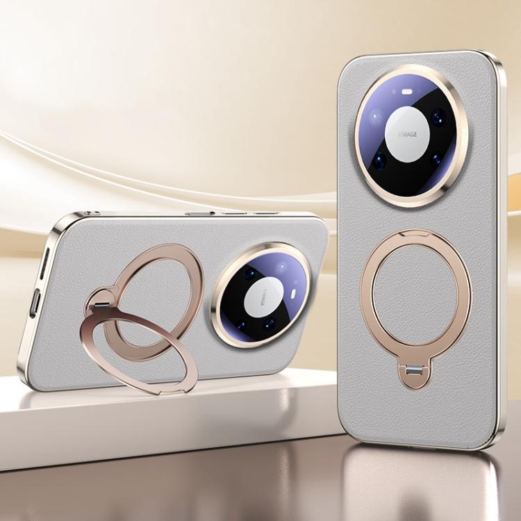 For Huawei Mate 80 Pro Skin Feel Leather Texture Cooling MagSafe Phone Case with 360 Degrees Rotating Holder