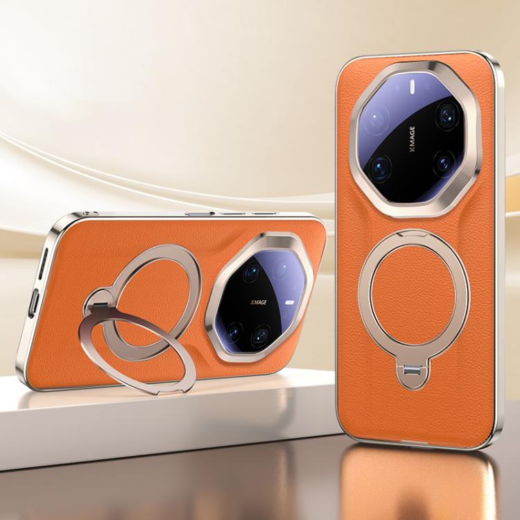 For Huawei Mate 80 RS Ultimate Skin Feel Leather Texture Cooling MagSafe Phone Case with 360 Degrees Rotating Holder