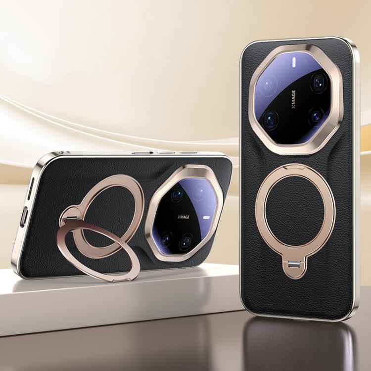 For Huawei Mate 80 RS Ultimate Skin Feel Leather Texture Cooling MagSafe Phone Case with 360 Degrees Rotating Holder