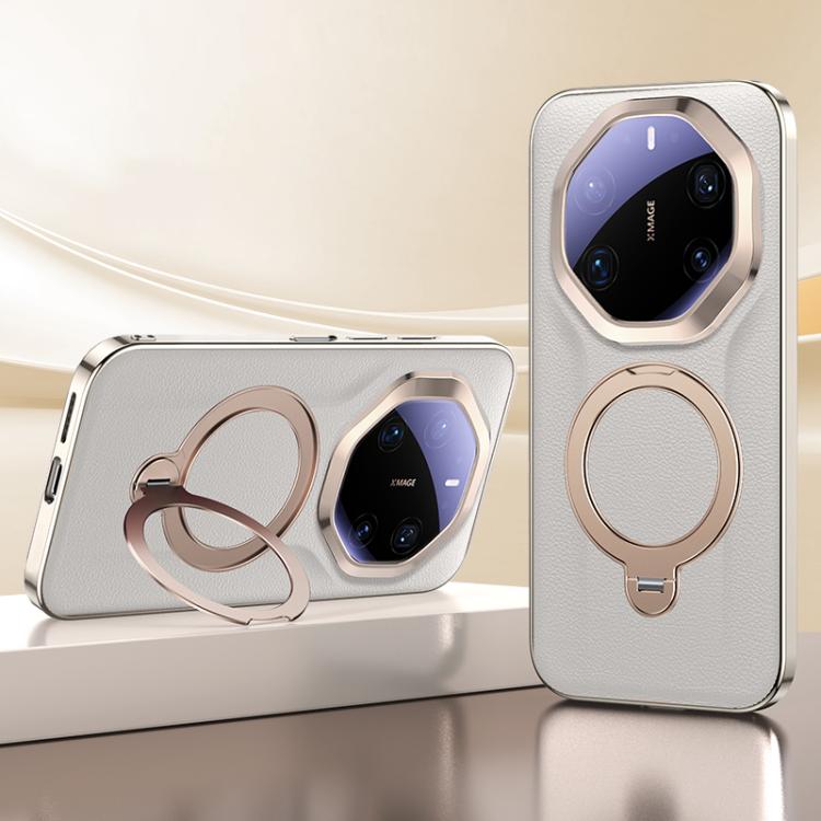 For Huawei Mate 80 RS Ultimate Skin Feel Leather Texture Cooling MagSafe Phone Case with 360 Degrees Rotating Holder