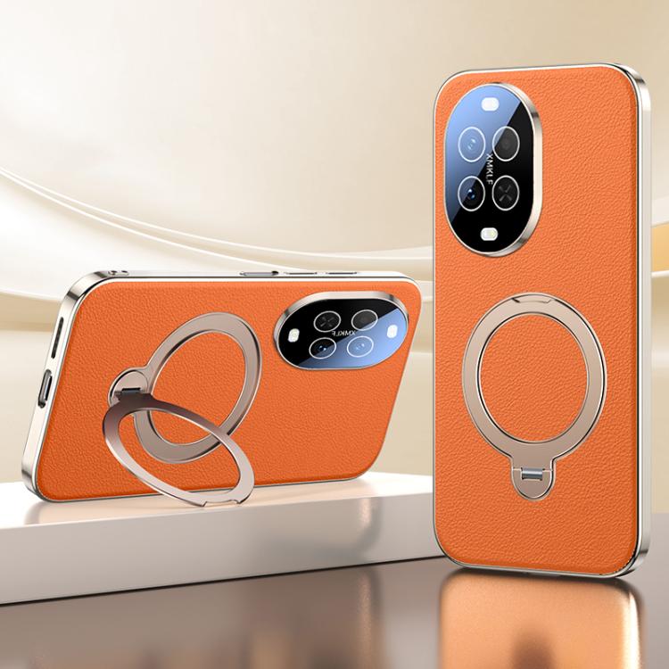 For Huawei nova 15 Skin Feel Leather Texture Cooling MagSafe Phone Case with 360 Degrees Rotating Holder