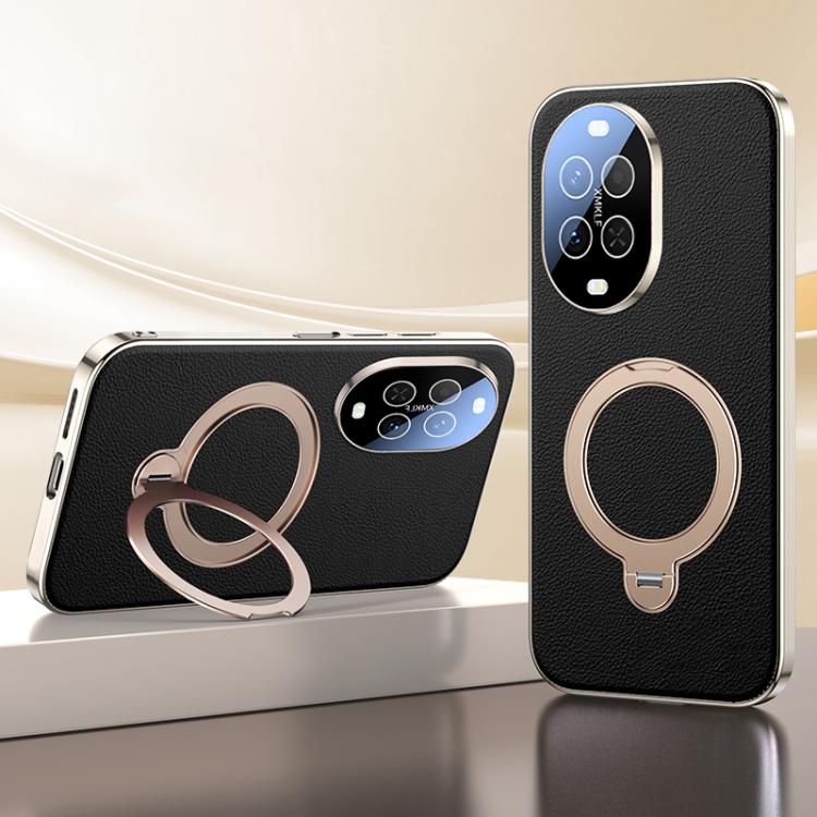 For Huawei nova 15 Skin Feel Leather Texture Cooling MagSafe Phone Case with 360 Degrees Rotating Holder