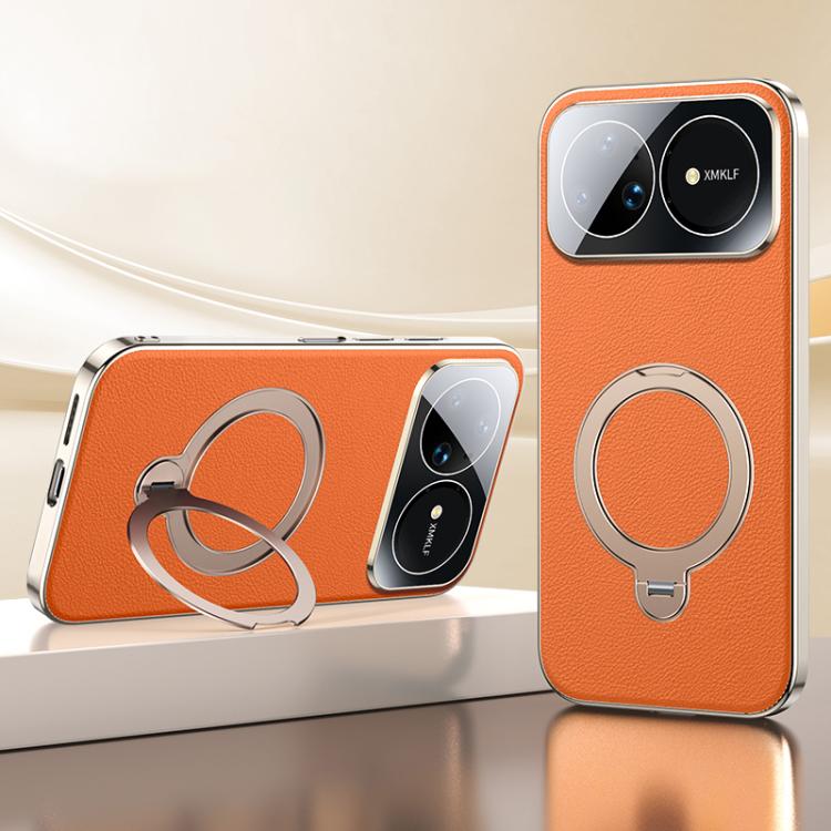 For Huawei nova 15 Ultra Skin Feel Leather Texture Cooling MagSafe Phone Case with 360 Degrees Rotating Holder