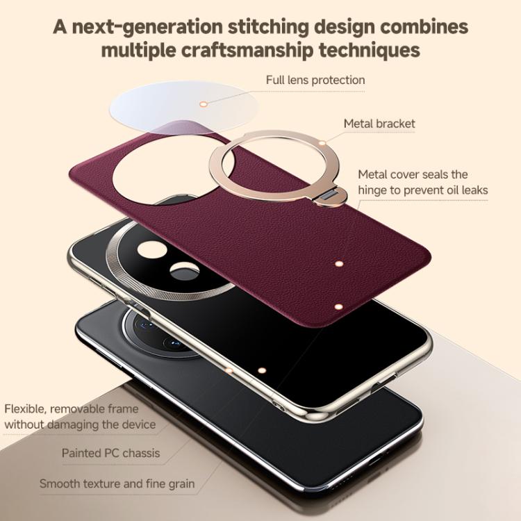 For Huawei Mate 60 Skin Feel Leather Texture Cooling MagSafe Phone Case with 360 Degrees Rotating Holder