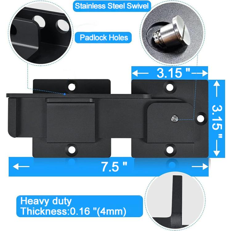 Heavy Duty Metal Door Latch with Padlock Hole Flip Door Lock for Wooden Doors - Black