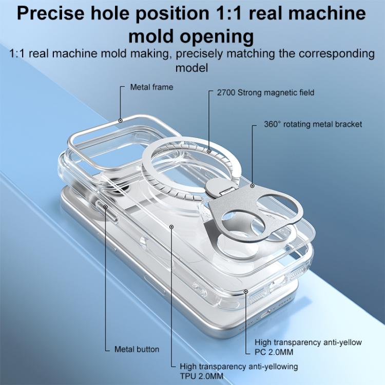 For iPhone 17 Pro Max High Transparent MagSafe TPU Phone Case with 360 Degrees Rotating Ring Holder