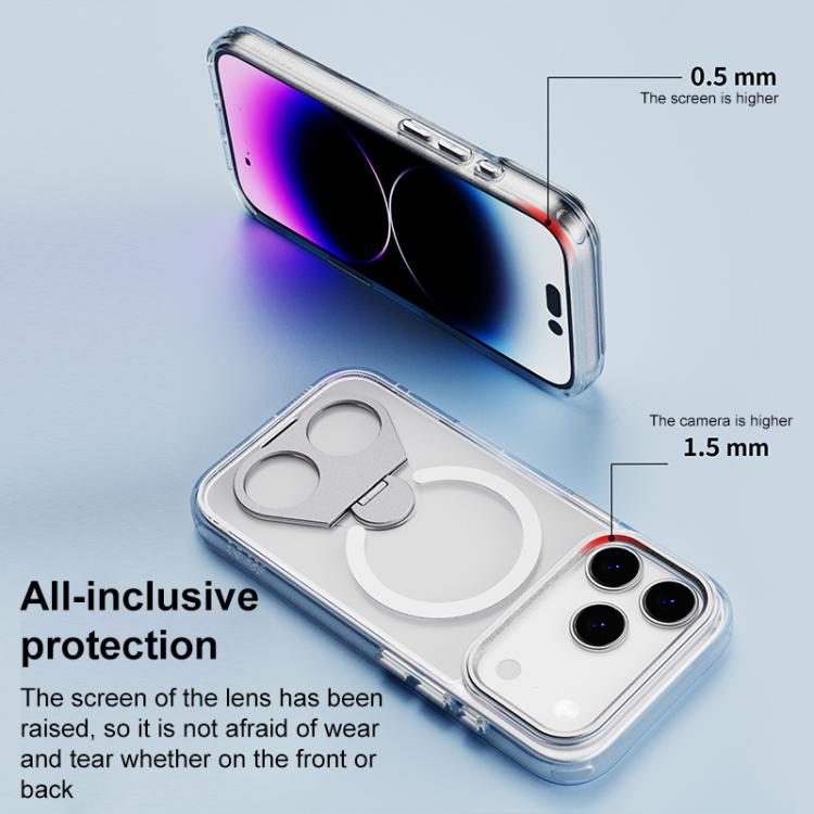 For iPhone 17 High Transparent MagSafe TPU Phone Case with 360 Degrees Rotating Ring Holder