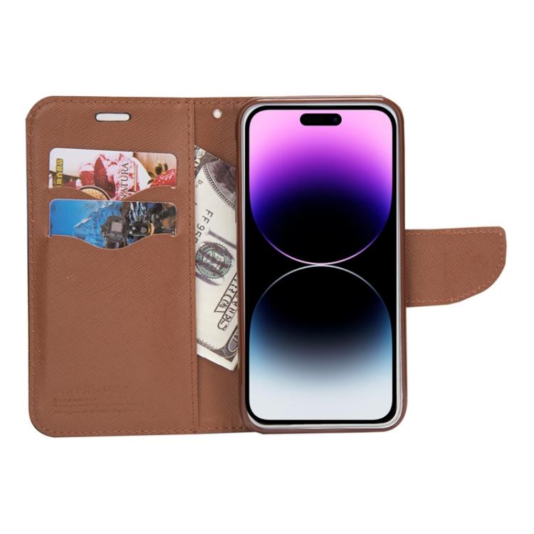 For iPhone 15 Mercury Contrast Color Splicing Leather Phone Case