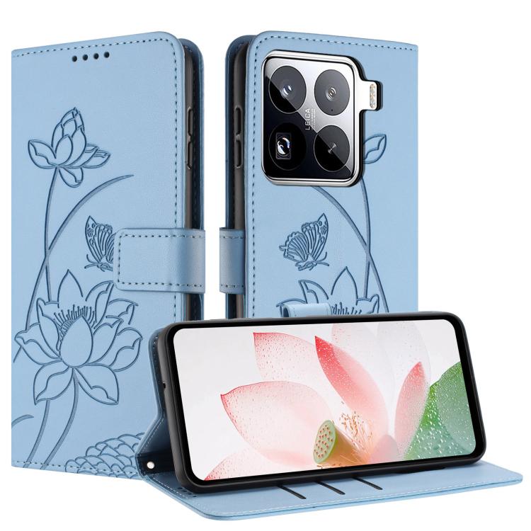For Xiaomi 15 Pro Lotus Embossed Leather Phone Case with Lanyard