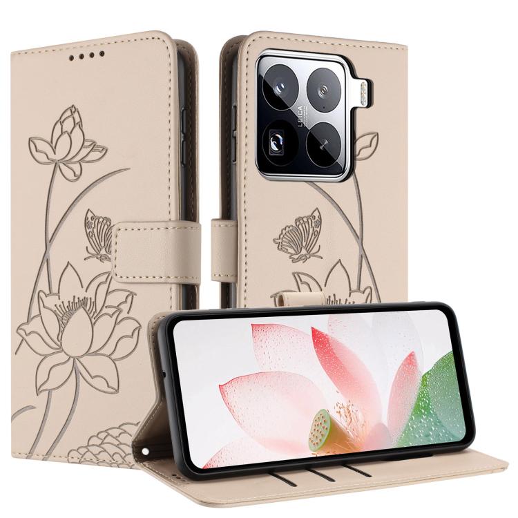 For Xiaomi 15 Pro Lotus Embossed Leather Phone Case with Lanyard