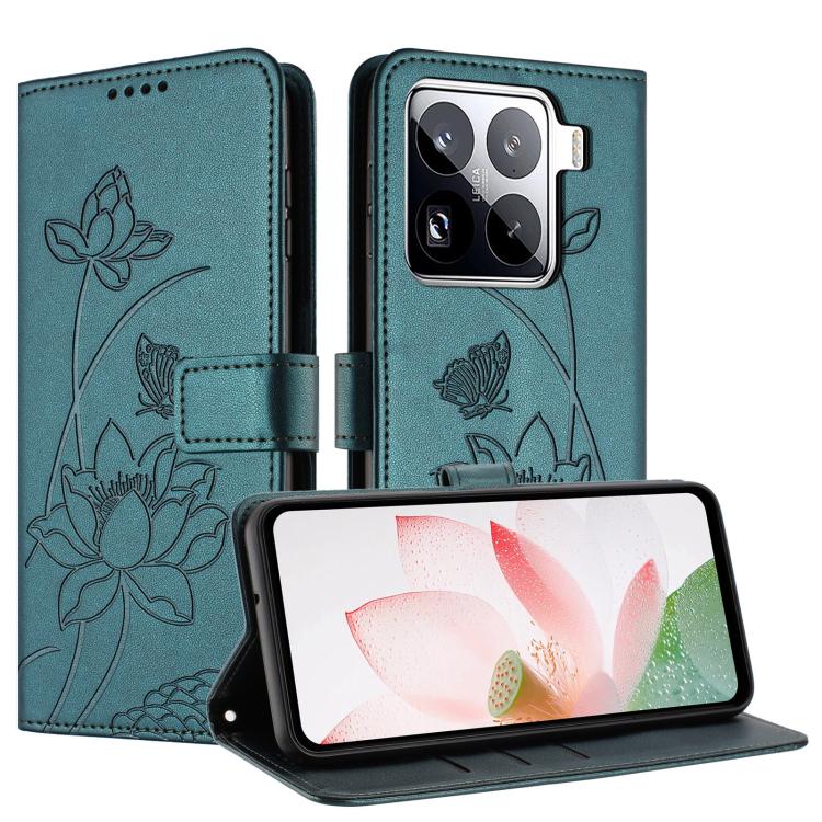For Xiaomi 15 Pro Lotus Embossed Leather Phone Case with Lanyard