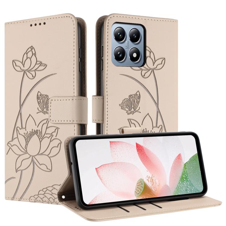 For Xiaomi 15T Lotus Embossed Leather Phone Case with Lanyard