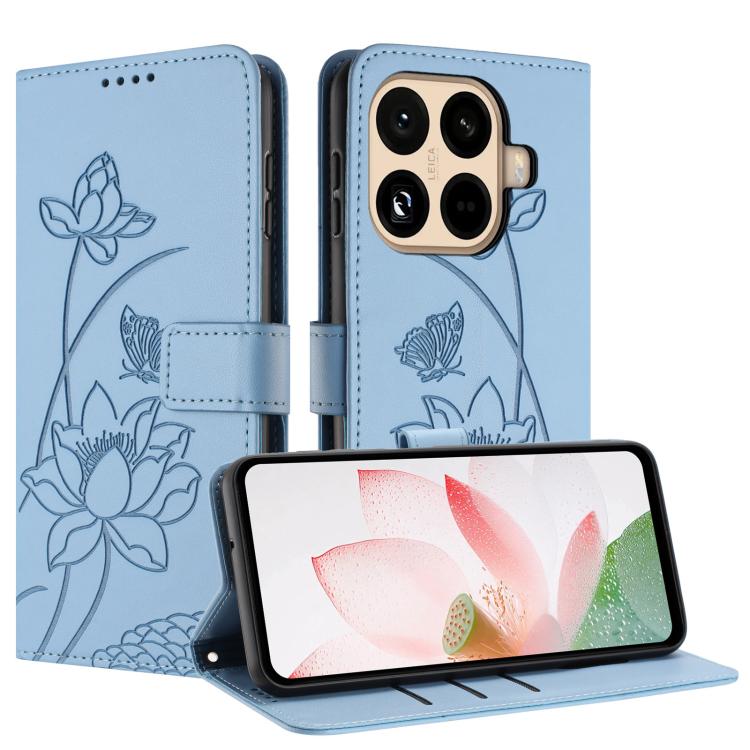 For Xiaomi 15T Pro Lotus Embossed Leather Phone Case with Lanyard