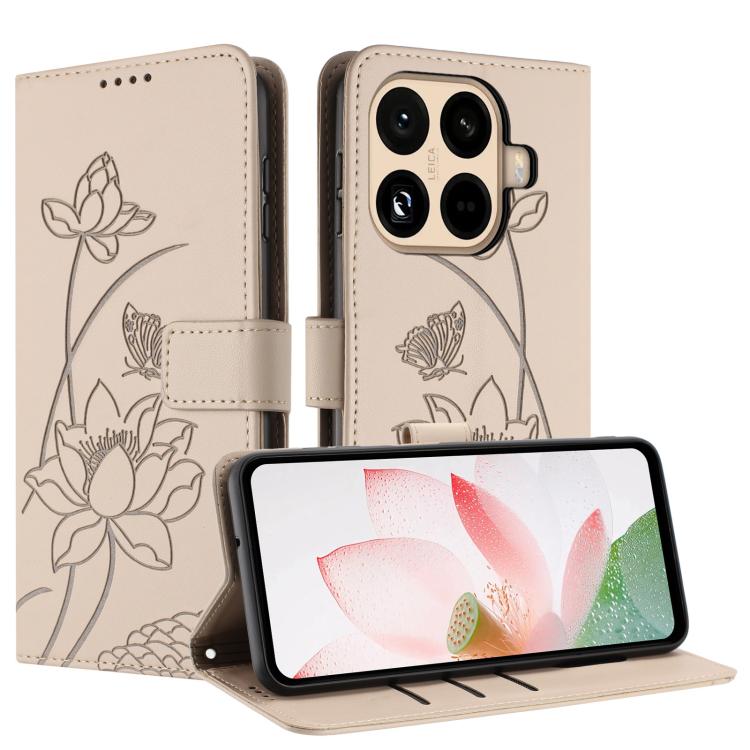 For Xiaomi 15T Pro Lotus Embossed Leather Phone Case with Lanyard