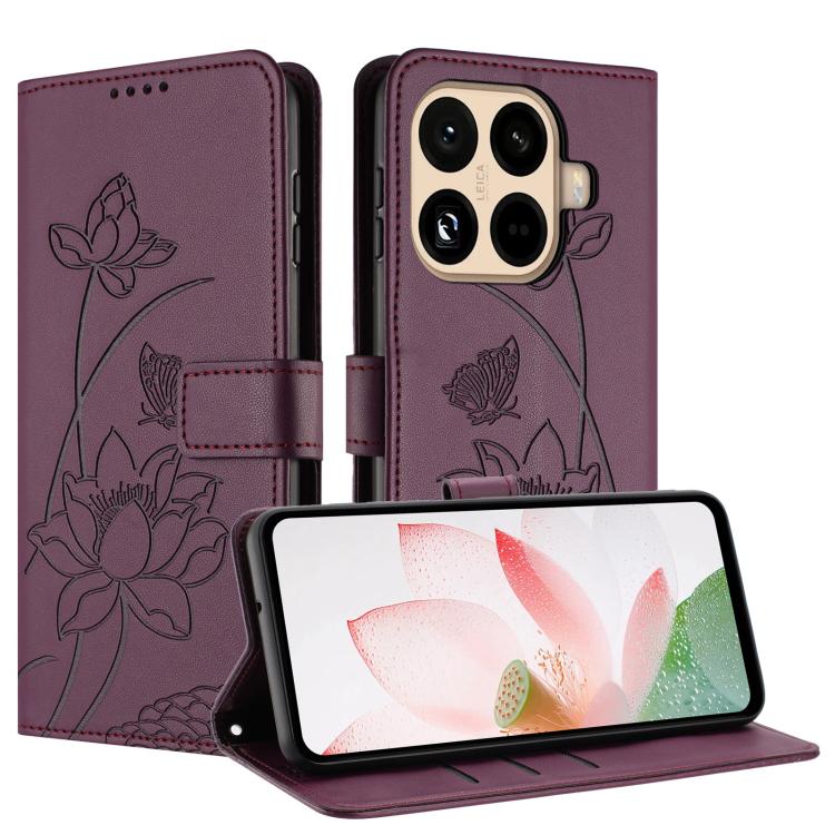 For Xiaomi 15T Pro Lotus Embossed Leather Phone Case with Lanyard