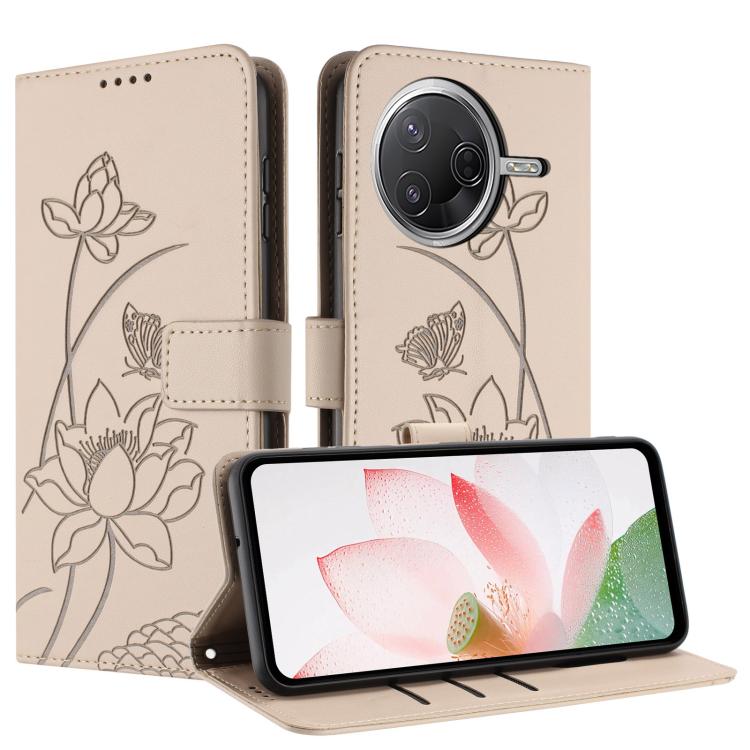 For Xiaomi Poco F7 Pro Lotus Embossed Leather Phone Case with Lanyard