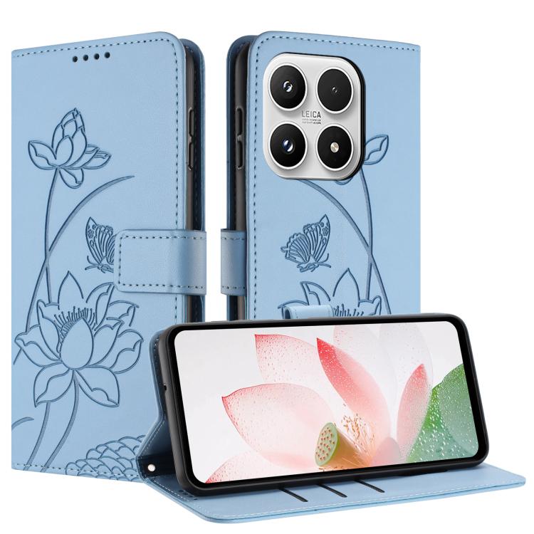 For Xiaomi 17 Lotus Embossed Leather Phone Case with Lanyard