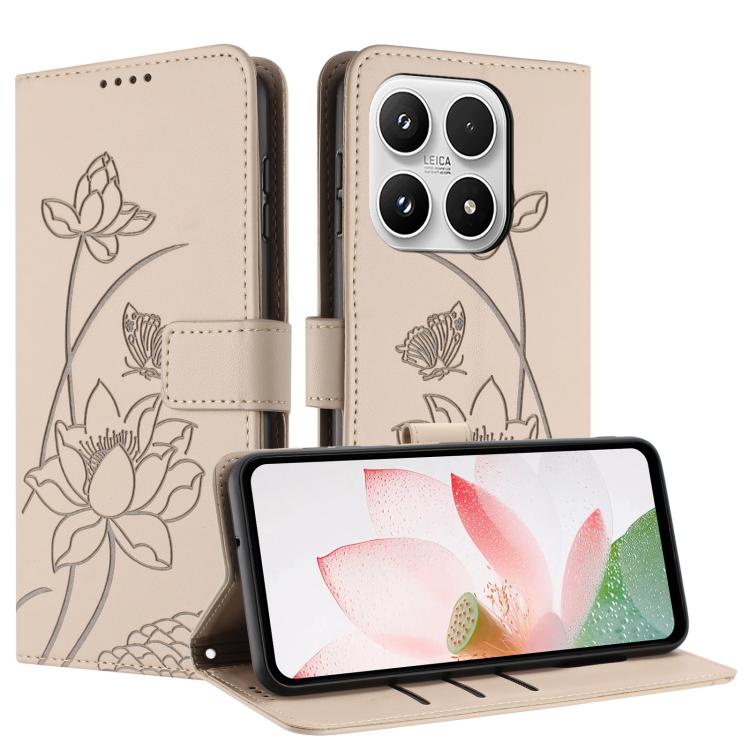 For Xiaomi 17 Lotus Embossed Leather Phone Case with Lanyard