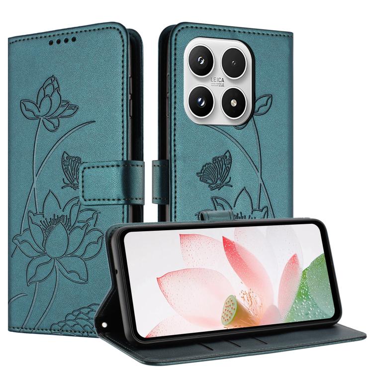 For Xiaomi 17 Lotus Embossed Leather Phone Case with Lanyard