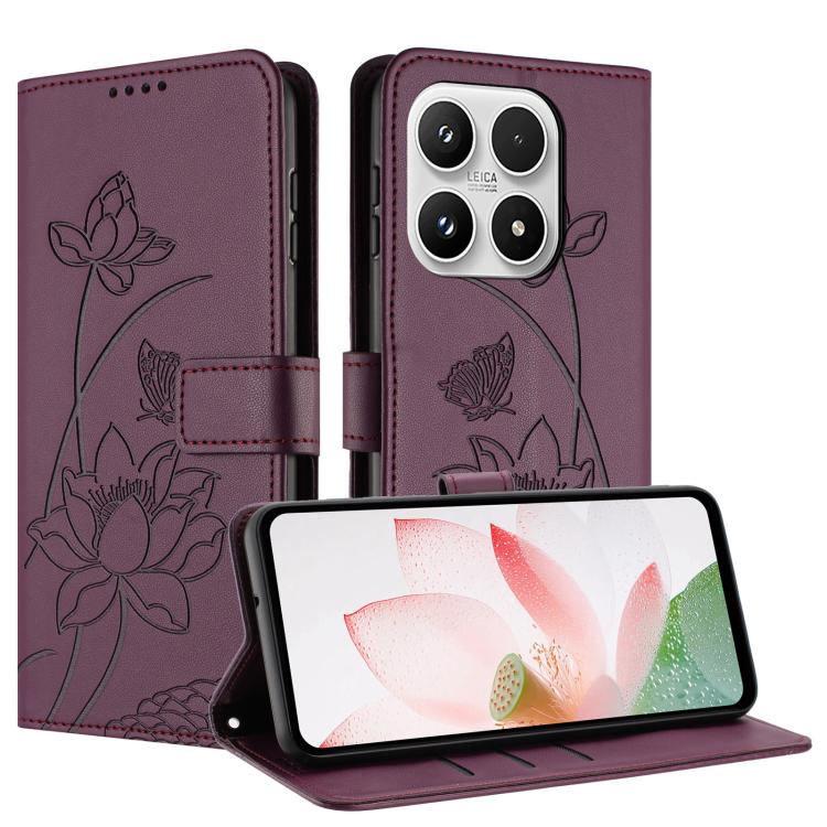 For Xiaomi 17 Lotus Embossed Leather Phone Case with Lanyard
