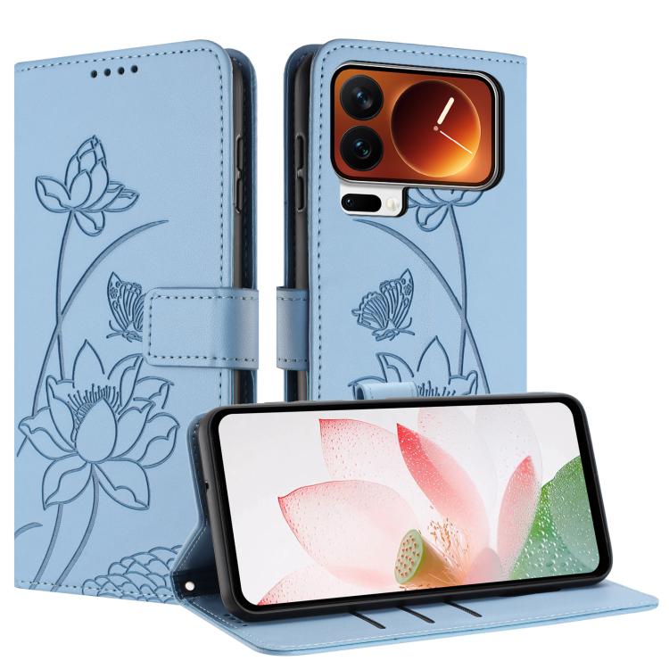 For Xiaomi 17 Pro Lotus Embossed Leather Phone Case with Lanyard