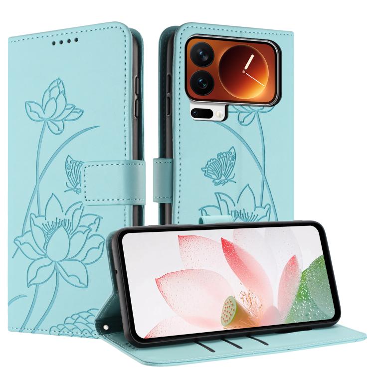 For Xiaomi 17 Pro Lotus Embossed Leather Phone Case with Lanyard
