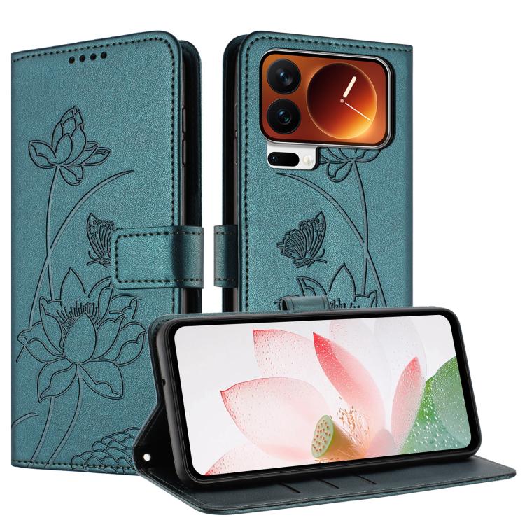 For Xiaomi 17 Pro Max Lotus Embossed Leather Phone Case with Lanyard