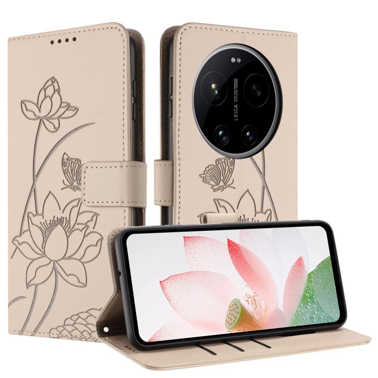 For Xiaomi 17 Ultra Lotus Embossed Leather Phone Case with Lanyard