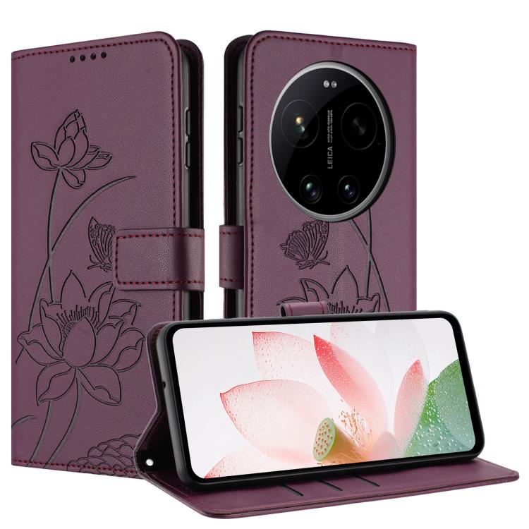 For Xiaomi 17 Ultra Lotus Embossed Leather Phone Case with Lanyard
