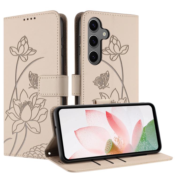 For Samsung Galaxy S25+ / S24+ 5G Lotus Embossed Leather Phone Case with Lanyard