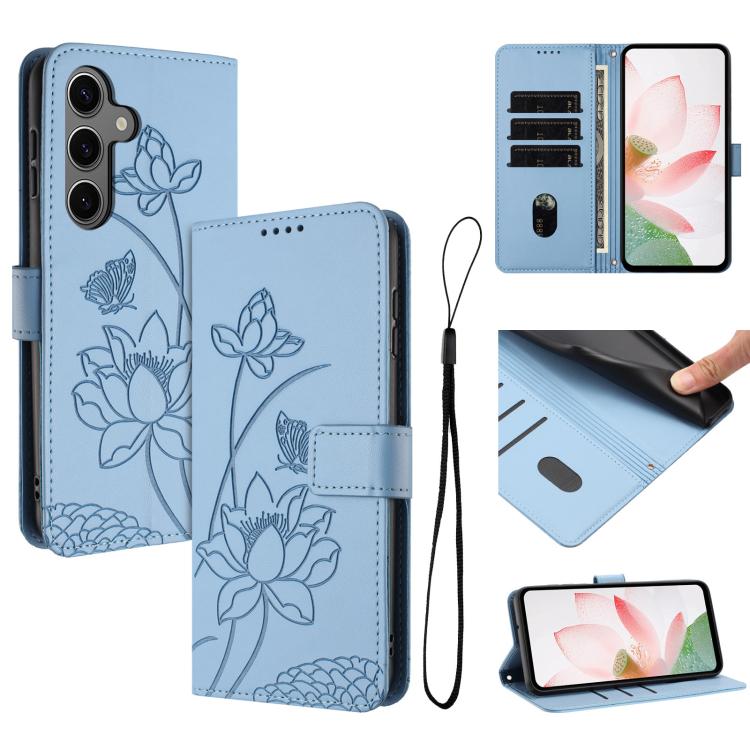 For Samsung Galaxy S26 5G Lotus Embossed Leather Phone Case with Lanyard