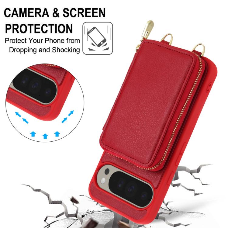 For Google Pixel 9 Pro XL Crossbody Zipper RFID Card Bag Phone Case