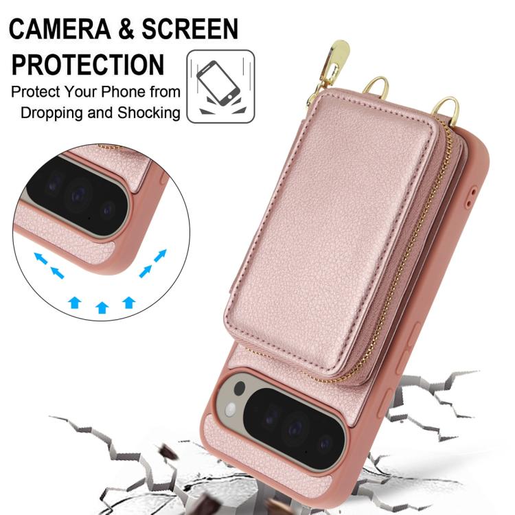 For Google Pixel 9 Pro XL Crossbody Zipper RFID Card Bag Phone Case