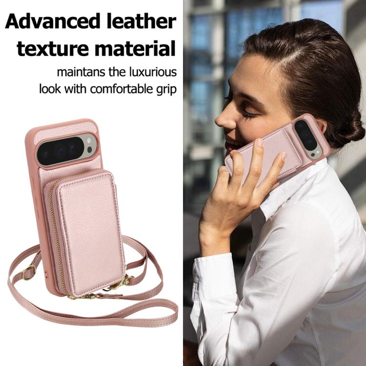 For Google Pixel 9 Pro XL Crossbody Zipper RFID Card Bag Phone Case