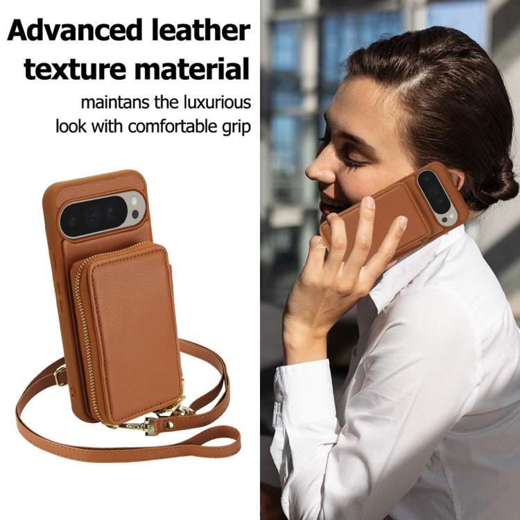 For Google Pixel 9 Pro XL Crossbody Zipper RFID Card Bag Phone Case
