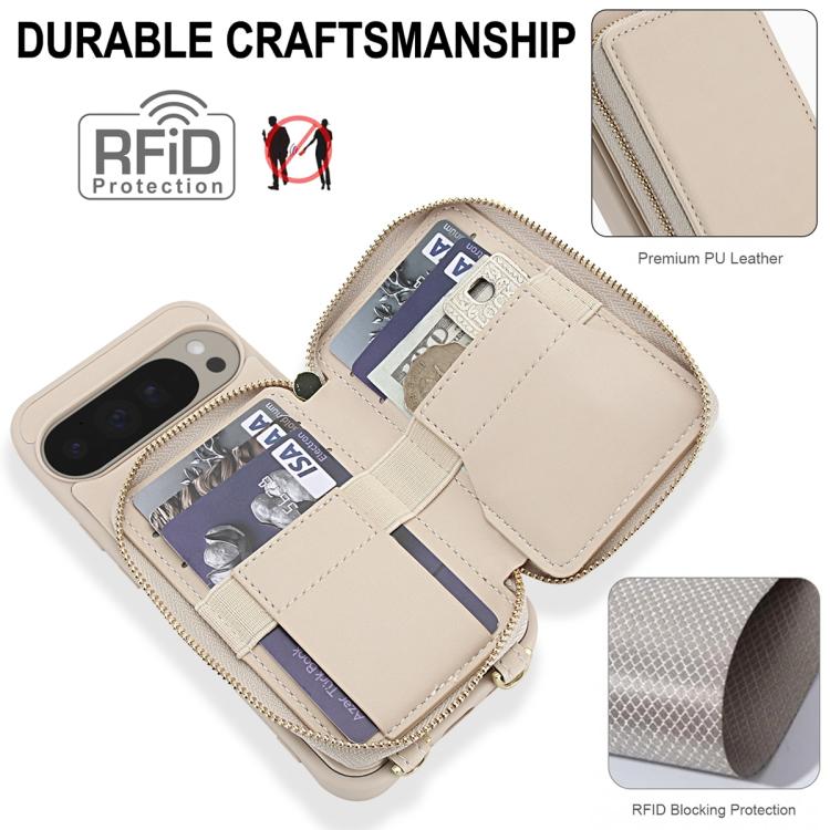 For Google Pixel 9 / Pixel 9 Pro Crossbody Zipper RFID Card Bag Phone Case