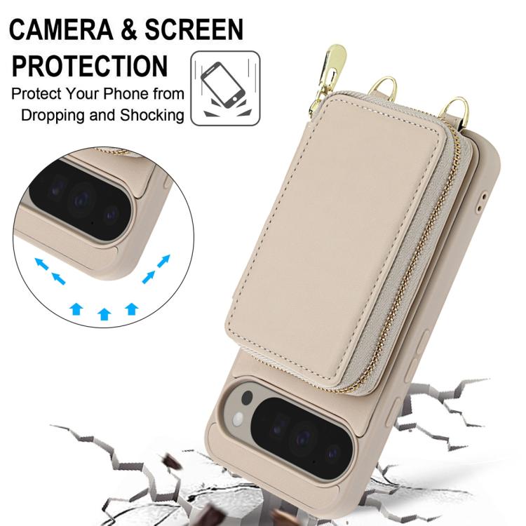 For Google Pixel 9 / Pixel 9 Pro Crossbody Zipper RFID Card Bag Phone Case
