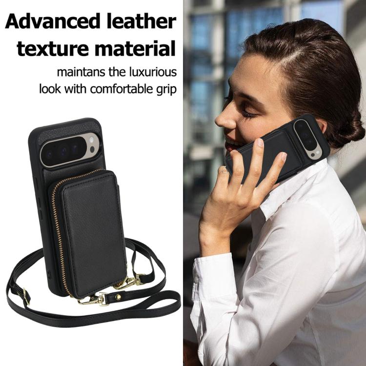 For Google Pixel 9 / Pixel 9 Pro Crossbody Zipper RFID Card Bag Phone Case
