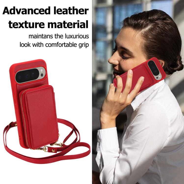 For Google Pixel 9 / Pixel 9 Pro Crossbody Zipper RFID Card Bag Phone Case