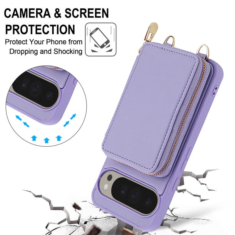 For Google Pixel 9 / Pixel 9 Pro Crossbody Zipper RFID Card Bag Phone Case