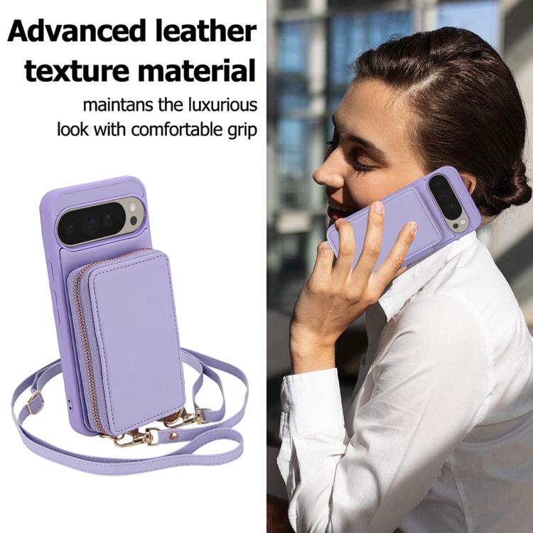 For Google Pixel 9 / Pixel 9 Pro Crossbody Zipper RFID Card Bag Phone Case